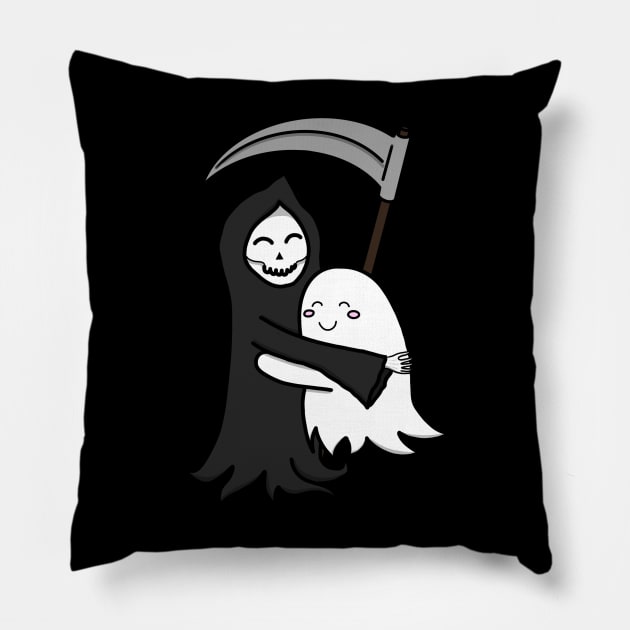 Grim Reaper & Ghost Hug | Friendship | Azrael & Specter Embrace Pillow by Incubuss Fashion