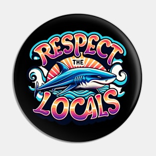 Shark Shirt, Respect the Locals, Ocean Beach Shark Diving Instructor Pin