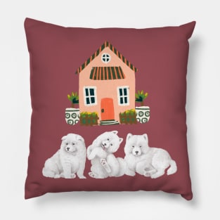 Samoyed Dogs Home Sweet Home Pillow