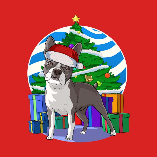 Boston Terrier Cute Santa Christmas Gift by Noseking