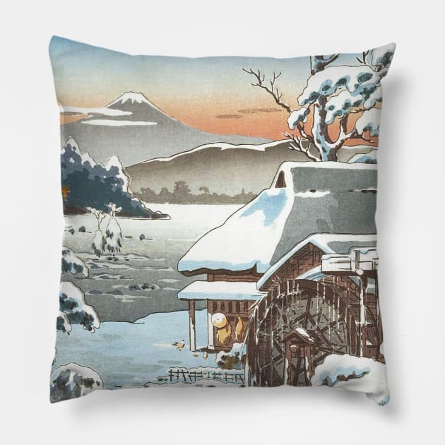 Snowy Farmyard in Yaizu by Tsuchiya Koitsu Pillow by Takeda_Art