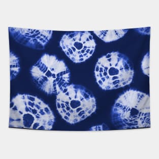 Shibori Kumo tie dye deep white dots over bright blue Tapestry