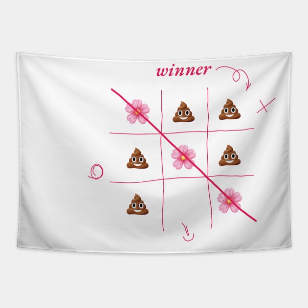 tic-tac-toe play | emoji flowers and poop Tapestry by Voropaeva_visual