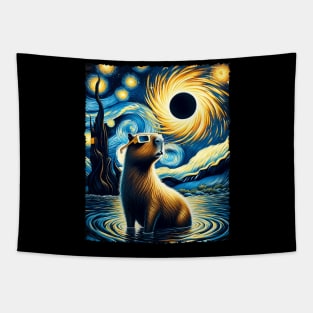 Capybara Eclipse Expedition: Stylish Tee Featuring Serene Capybaras Tapestry