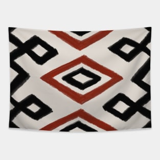 Boho Geometric Pattern in Rust Red and Black Tapestry