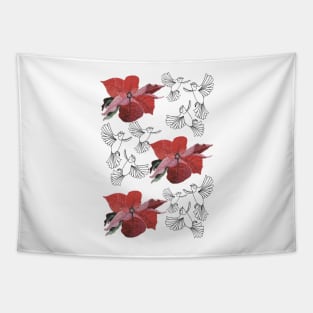 Birds In Flight & Poinsettia Tapestry