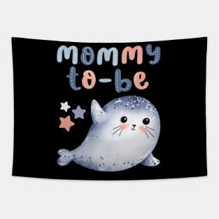 Mommy to be Baby shower Hello little One Sweet little seal cute baby outfit Tapestry