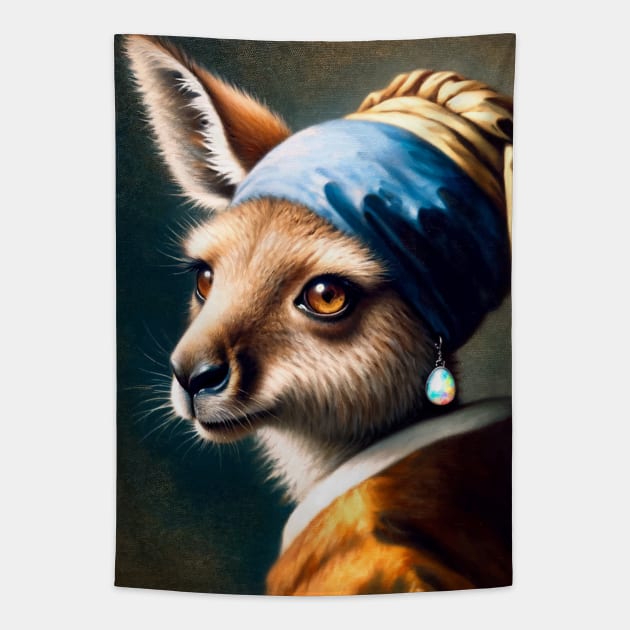 Wildlife Conservation - Pearl Earring Kangaroo Meme Tapestry by Edd Paint Something