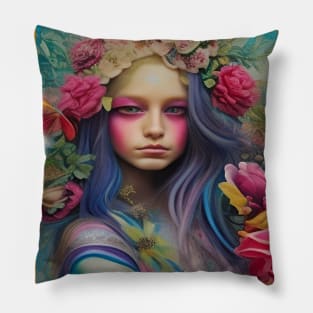 Pretty moody flower girl hippie girl Pillow