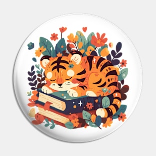 Cute Bookish Tiger Pin