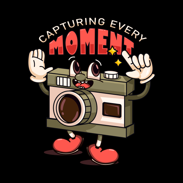 Capturing every moment, a playful analog camera cartoon mascot by Vyndesign