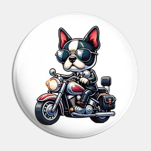 Boston Terrier Riding A Motorcycle Pin