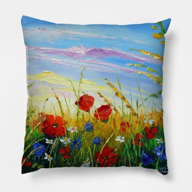 Summer flowers in the field Pillow by OLHADARCHUKART