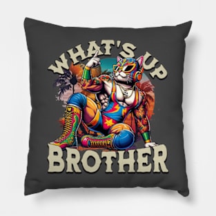 What's Up Brother" Beach Luchador Cat Pillow