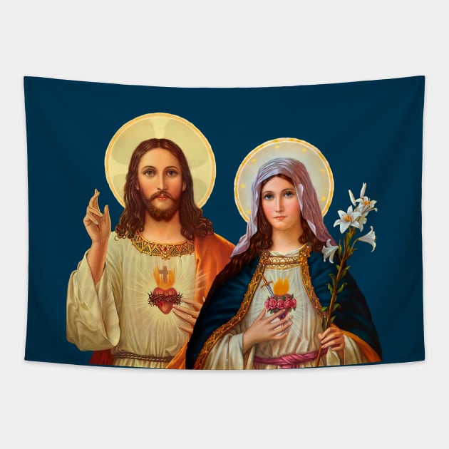 Sacred and Immaculate Heart of Jesus and Mary Tapestry by Brasilia Catholic