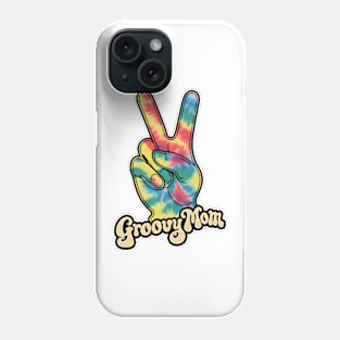 "Groovy Mom Peace Sign Hand Tie-Dye" - Retro Cute Hipster Phone Case