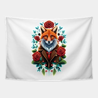 Fox and flowers tattoo style 2 Tapestry