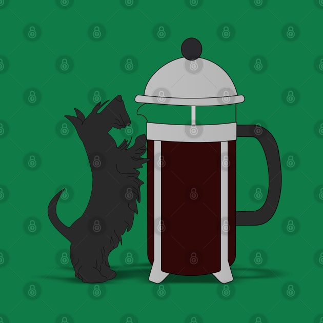 Scottish terrier leaning against a French press by kourai