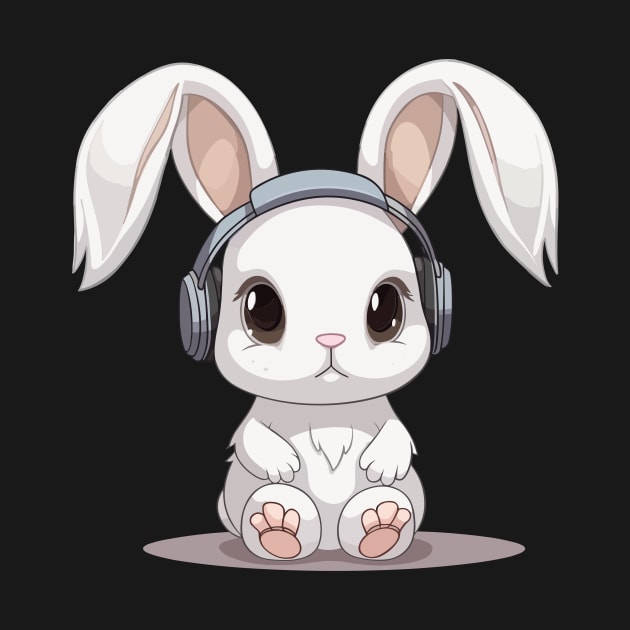 Baby Bunny Rabbit wearing headphones, Cute, Kawaii by ORENOB