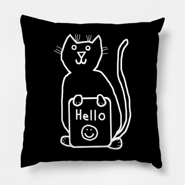 Whiteline Cute Cat says Hello Pillow by ellenhenryart