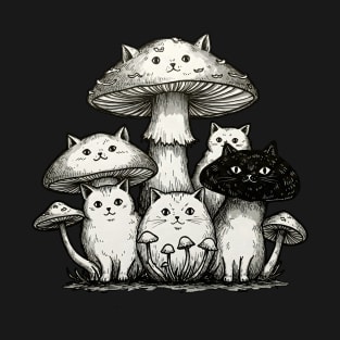 Cat mushrooms, mushroom cat, fantasy cat, enchanted forest, magic mushrooms, Enchanted Forest Spirits and Mystical Mushroom Creatures, Mushrooms, cute, goblincore T-Shirt