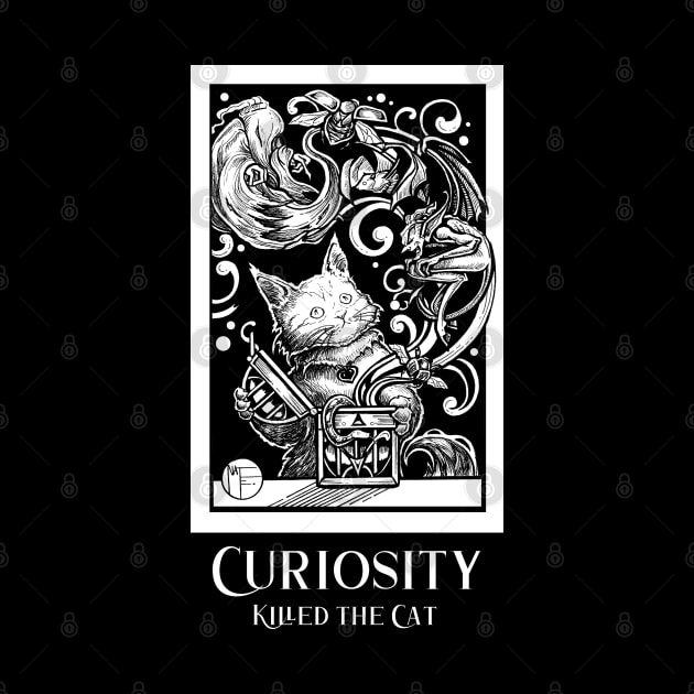 Opening Pandora's Box - Curiosity Killed The Cat - White Outlined Version by Nat Ewert Art