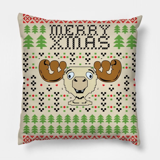 Funny Ugly Merry Xmas Reindeer Pillow by ThyShirtProject - Affiliate