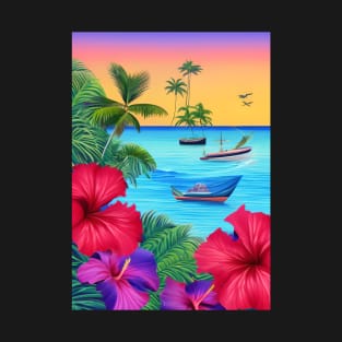 Tropical Sunset Beach Scene 3 T-Shirt