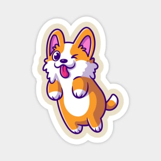 Cute Corgi Dog Jumping Cartoon Magnet