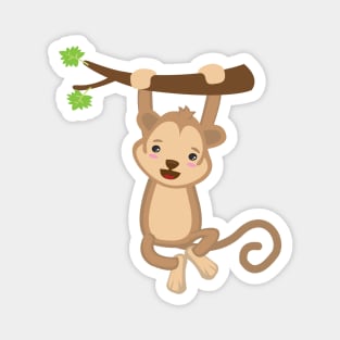 Cute kawaii monkey on tree design Magnet