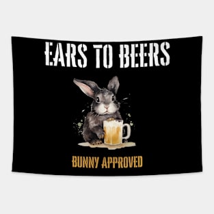 "Ears to Beers" rabbit drinks beer, funny animal Tapestry