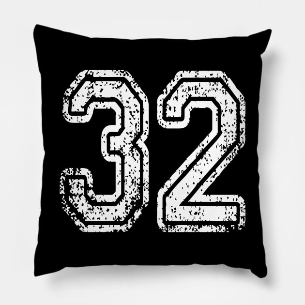 Number 32 Grungy in white Pillow by Sterling