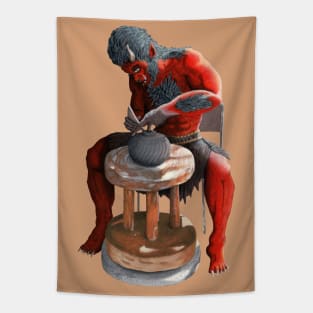 Ogre Spinning Japanese Pots Fantasy Image Tapestry