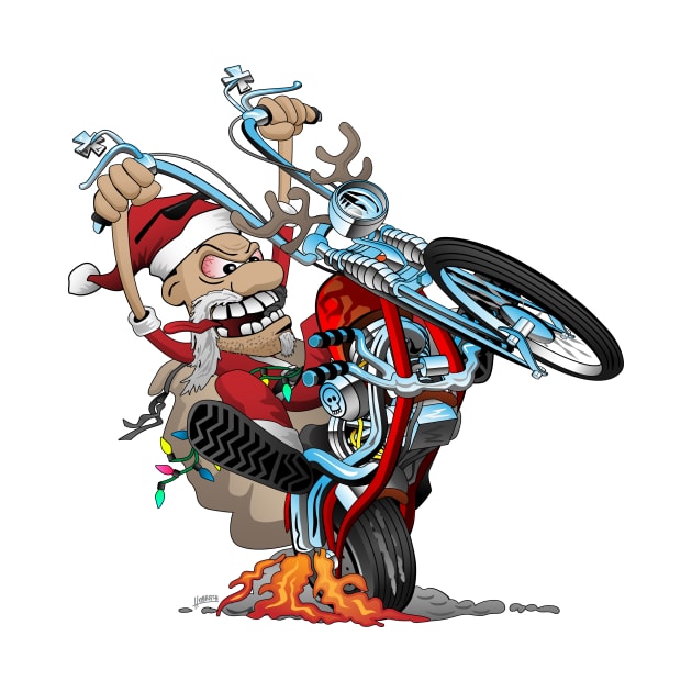 Biker Santa on a chopper cartoon illustration by hobrath