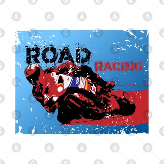 Road racer motorbike silhouette on grunge background by MultistorieDog