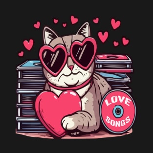 cat loves songs funny animal meme shirt T-Shirt