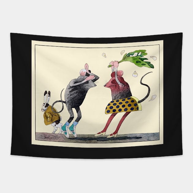 Mighty Mizzling Mouse and the Red Cabbage House Tapestry by FrisoHenstra