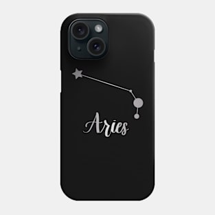 Aries Zodiac Constellation in Silver - Black Phone Case