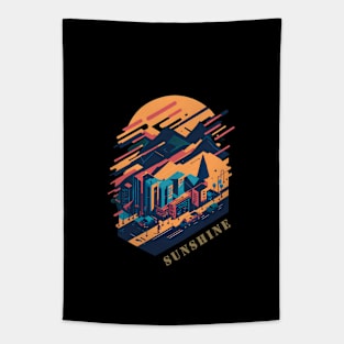 Vintage Sunshine in Town Retro Style Tapestry