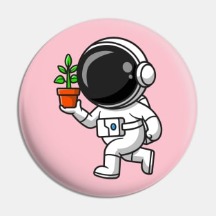 Cute Astronaut Holding Plant In A Pot Cartoon Pin