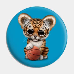 Tiger Cub Playing With Basketball Pin