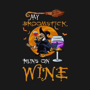 My Broomstick Runs On Wine Halloween T-Shirt