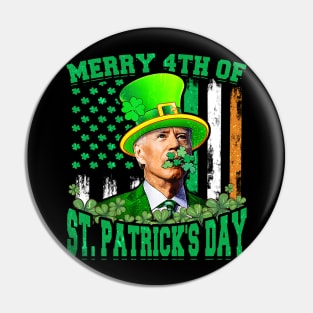 Merry 4th Of St Patrick's Day Leprechaun Hat Funny Joe Biden Pin