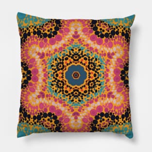 Dot Mandala Pink Blue Black and Yellow Pillow