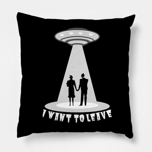 I Want To Leave UFO - VIntage Retro Couple Pillow by TopKnotDesign