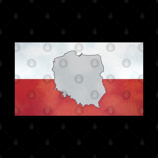 Poland map in polish flag colors distressed style by Finji