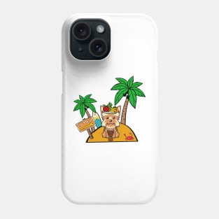 Funny yorkshire terrier is on a deserted island Phone Case