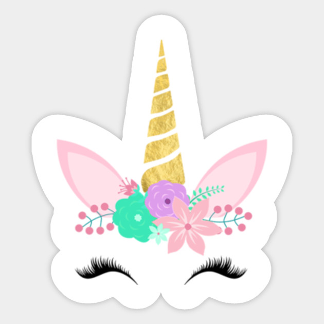 Cute Happy Unicorn Face With Flowers Cute Unicorn Pegatina