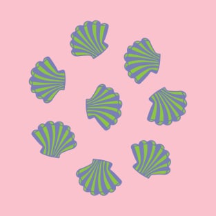 SEASHELLS Scattered Tropical Scallop Clam Shells Undersea Ocean Sea Life in Green Purple and Hot Pink - UnBlink Studio by Jackie Tahara T-Shirt