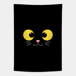 Cute Black Cat Kawaii Yellow Eyes Tapestry